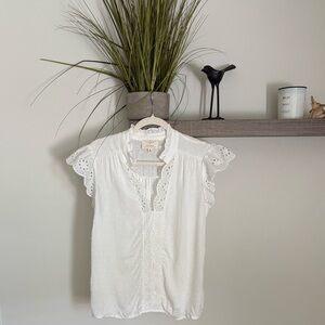 NWT White Eyelet Flutter Sleeve Blouse